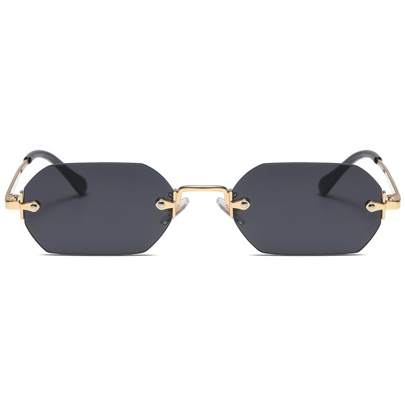 RUNHUIS Retro Rimless Rectangular Sunglasses for Women Men Vintage Hexagon