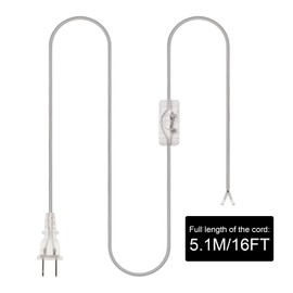 RTNLIT 16FT Lamp Cord with On/Off Button Switch and Polarized Plug, Stripped Ends Ready for Wiring, 18AWG SPT-2 Replacement Power Cord, Clear