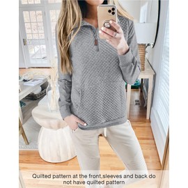 BTFBM Women Fashion Quilted Pattern Lightweight Zipper Long Sleeve Plain Casual Ladies Sweatshirts Pullovers Shirts Tops (Light Grey, Small)