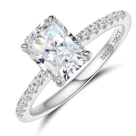 Yizone Moissanite Rings for Women Radiant Cut Engagement Rings D Color VVS1 18K White Gold Plated Sterling Silver Radiant Cut Wedding Band 2 Carat