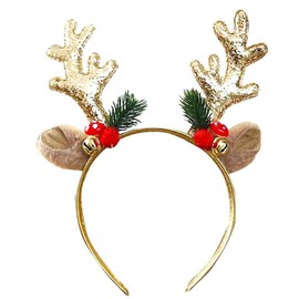 SONGJIE Christmas Headbands, Glitter Elk Antlers Headband, Xmas Hair Bands, Holiday Costume Accessories (Golden Antlers)
