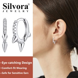 Silver Hoop Earrings, Punk Style Claw Earring Hoops with Cubic Zirconia, Mothers Earrings Females Gifts