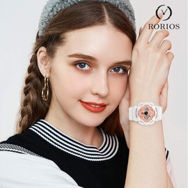 RORIOS Watch Women's Digital Display, Luminous Watch, Waterproof 166.6 ft (50 m), Calendar, Resin Strap, Multifunctional, Quartz, Sports, Watch, Popular, Fashion, Casual, High School Students, rose