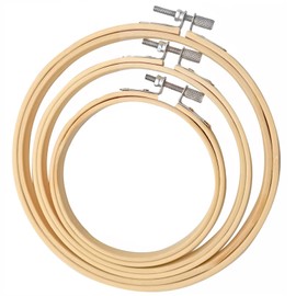 Funngy Round Bamboo Embroidery Hoop,3 PCS Adjustable Embroidery Hoop Set Mini and Large Sizes Circle Cross Stitch Hoop Ring for DIY Craft Embroidery Frame and Accessories for Handy Sewing
