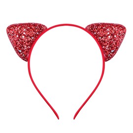 Whakano Pack of 10 Cat Ears Headband, Sequin Headbands, Cat Headbands, Glitter Cat Ears, Headband, Sequin Hair Band with Cat Ears, for Women, Girls, Everyday Party Decoration, Red
