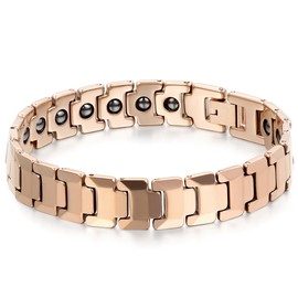 JewelryWe Men's Tungsten Bracelet Magnetic Beads Link Wrist Polished 12mm, Color Rose Gold