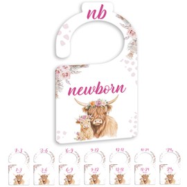 JMOST Hightland Cow Baby Closet Dividers for Nursery Closet Organizer, Newborn to 24 Months Size Clothes, Boho Hangers with Size Dividers, Double Sided