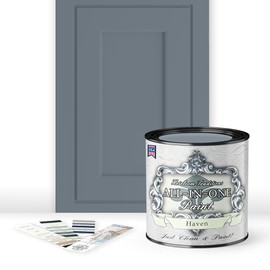 ALL-IN-ONE Paint, Haven (heathered, muted blue), Quart - Durable cabinet and furniture paint. Built in primer and top coat, no sanding needed. Includes our 30 featured color card.