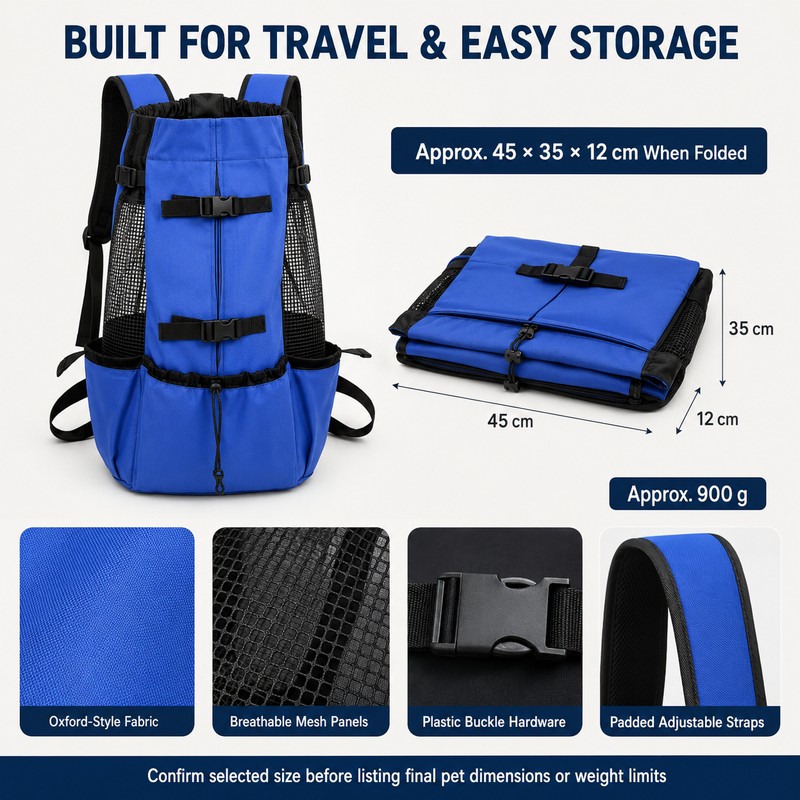 Large Dog Carrier Backpack for Travel - Breathable Hands-Free Pet