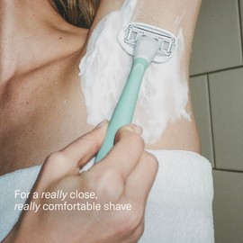 FLAMINGO 5-Blade Razors for Women - 1 Razor Handle + 1oz Foaming Shave Gel + 1 Shower Holder - Sage