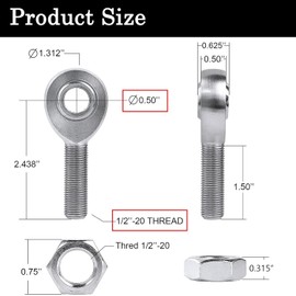 OUBULU 1/2” Heim Joints Rod End Kit, 0.5” Chromoly Joints Panhard Kit Right and Left Hand Thread with Jam Nut and Bung (2 Pair)