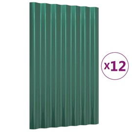 Roof Panels 12 pcs Powder-Coated Steel Green 23.6"x14.2", Hardware, Building Materials, Roofing, Roofing Shingles & Tiles, 319123