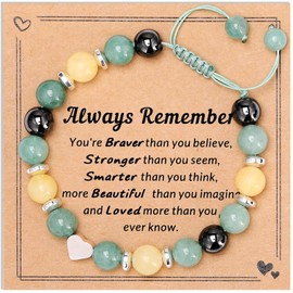 ViEinkaufen Green Beaded Bracelet for Girls Elegant Adjustable Braided Bracelet Jewelry with Encourage Quote Card for Daughter, Friends, Families