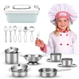 17 Pieces Children's Kitchen Accessories, Kitchen Toy for Children, Kitchen Toy Accessories, Play Kitchen Kitchen Accessories, Children's Kitchen Pot Set, Children's Stainless Steel Kitchen