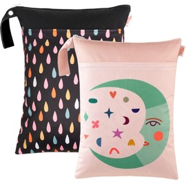 Tcdwla Wetbag Kindergarten Nassbeutel XL, 2 Stück Nasstasche 40 x 30cm, mit 2 Reißverschlusstaschen & Griff, Wiederverwendbar Schwimmbeutel, für Kleinkind Windeln, Reisen, Gym, Strand, Pool