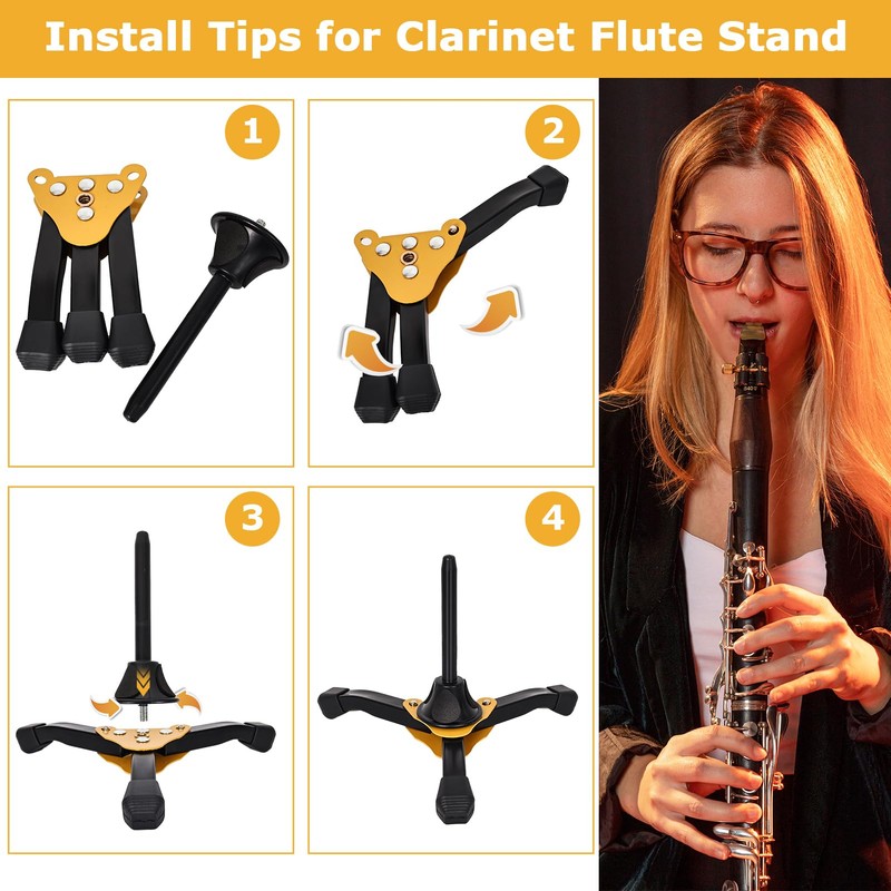 JUVAENY Clarinet Stand, Portable Flute Clarinet Stand with Flannel Bag,Clarinet
