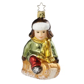 Inge-Glas Boy Sled Snow Slide 1-053-15 German Blown Glass Christmas Ornament