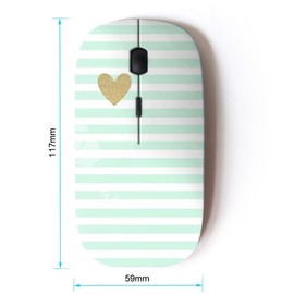 KOOLmouse [ Optical 2.4G Wireless Mouse [ Green Mint Gold Heart Love Stripes White ]