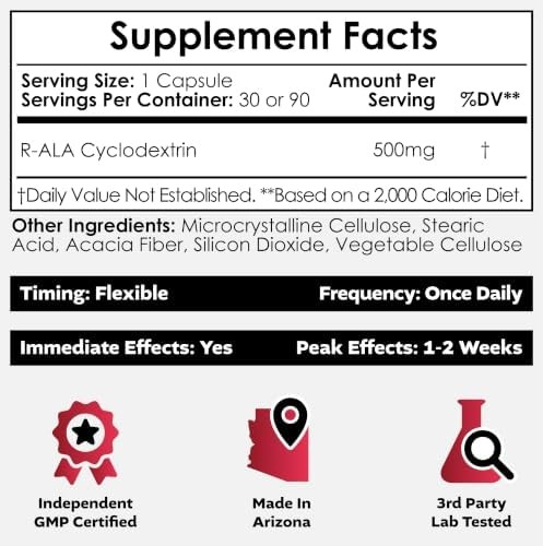 Nootropics Depot- Comprimidos complejos de ciclodextrina RALA  500 mg  Ácido Ralfa lipoico optimizado  90 unidades