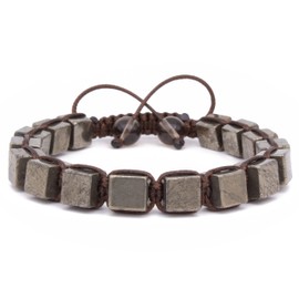 Fools Gold, Iron Pyrite Cube Shaped Beaded Men's Bracelet Gemstone Shamballa Inspired Energy Macrame Wrap Bracelet Crux Crystals Gift for Him
