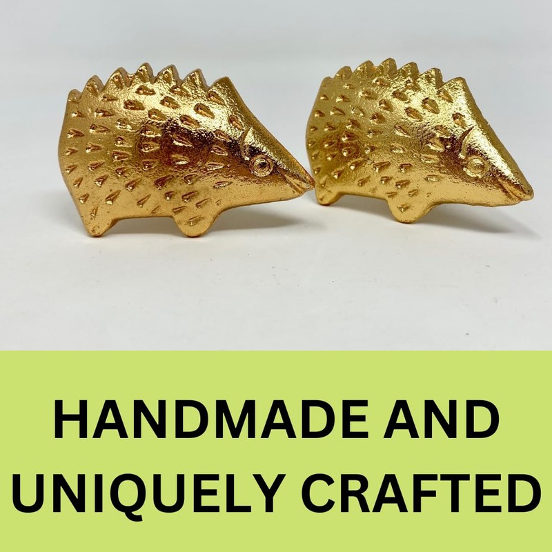 Bright Gold Animal Drawer Knobs - Dresser Cabinet (3. Hedgehog)