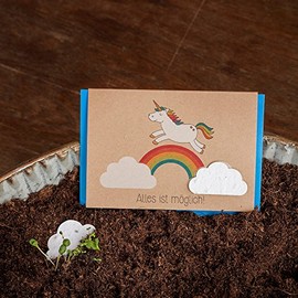 Folding Card with Unicorn and Rainbow - with Integrated Wildflower Seeds - Greeting Card with Unicorn
