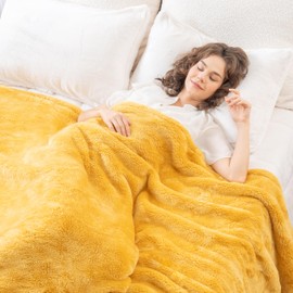 Berkshire Blanket Classic Extra-Fluffy™ Plush Blanket King Size, Soft Fuzzy Fluffy Long Hair Blanket for Couch Sofa Bed, Ochre, 90x108 Inches