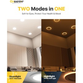 Ensenior 24 Pack 4 Inch LED Recessed Ceiling Light with Night Light, Dimmable, 2700K-5000K 5CCT, 1050LM 12W 120V, High Brightness Canless Wafer Downlight - FCC