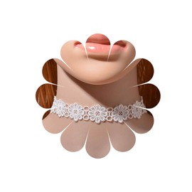 Allereya Boho Lace Flower Choker Necklace White Hollow Lace Vintage Elastic Lace Collar Wide Flower Tattoo Necklace Chains Jewelry for Women and Girls (White)