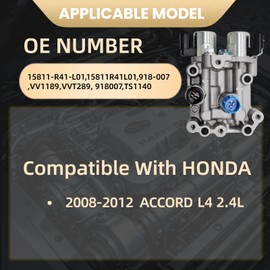 Engine Variable Valve Timing solenoid VVT Compatible with 2008 2009 2010 2011 2012 Accord 2.4L 15811-R41-L01 918-007 15811R41L01 VV1189 VVT289 918007 TS1140