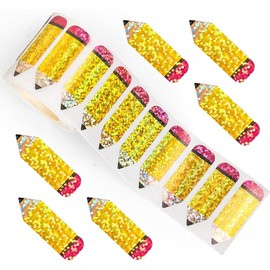 1000Pcs Laser Yellow Pencil Stickers, 1.5" Back to School Stickers, Sparkling Glitter Pencil Decal for Scrapbook Water Bottles School Supplies Waterproof Sticker for Blackboard Classroom