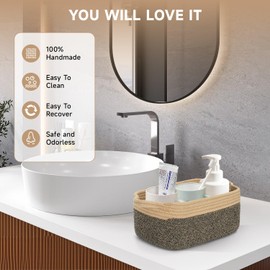 LOVSTORAGE Woven Baskets for Organizing, Cotton Rope Storage Baskets for Shelves, Empty Gift Basket, Blanket Basket Living Room, 3 Pack, Dark Brown, 13" x 8.5"x 5.5"