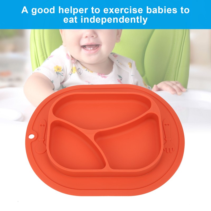 Divided Baby Plate Sucker Suction Cup AntiDrop Bowl Silicone Skidproof