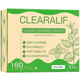 Laundry Detergent Sheets Up to 160 Loads, Wild Mint - Great For Travel,Apartments, Dorms,CLEARALIF Laundry Detergent Strips Eco Friendly & Hypoallergenic - 80 Sheets
