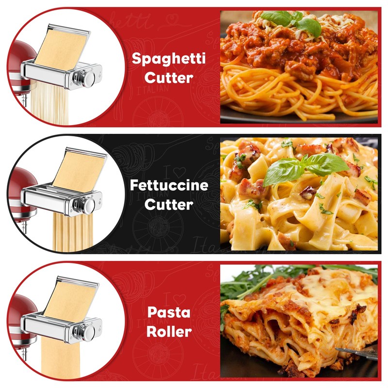 Pasta Maker Attachment for KitchenAid Stand Mixer, 3-in-1 Pasta Maker