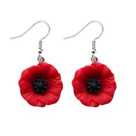 JUFYVO Poppy Flower Dangle Earrings Red Poppy Earrings Elegant Prom Party Jewelry Gifts Remembrance Day Floral Jewelry for Women Girls