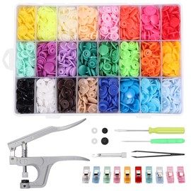 Kamtop Snaps and Snap Pliers Set, 408 Sets T5 Plastic Snap Buttons 24 Colors, Snap Fasteners Snap Press Pliers Snaps Starter Kit Snap Setter Tool for Clothes Sewing Bibs Rain Coat DIY Crafting
