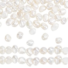 GOMAKERER Approx. 63 Pieces Natural Cultured Freshwater Pearls 5 mm Cream White Freshwater Cultured Pearls Shiny Double-Sided Polished Irregular Beads for Jewellery Making (0.6 mm Hole)