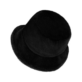 Winter Hat Women's Fishing Hat Plush Winter Hat Fluffy Peaked Cap Wide Brim Bucket Hat Keep Warm Bucket Hat Soft Bell Hat Foldable Women's Hat Faux Fur Floppy Hat Knitted Hat Outdoor Travel, black