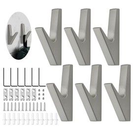 JINTANG Wall Coat Hooks, 6 Pieces Coat Hooks Silver, Coat Hooks Acoustic Panels, Wall Hooks for Screws, Wall Hooks Acoustic Panels Coat Rack for Kitchens, Bathrooms, Foyers and Hallways (Matt Chrome)