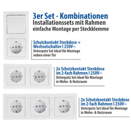 ChiliTec Delphi Socket Switch Flush-Mounted Sets 3x Combination Starter Set Light Switch Sockets - 3 Sets White