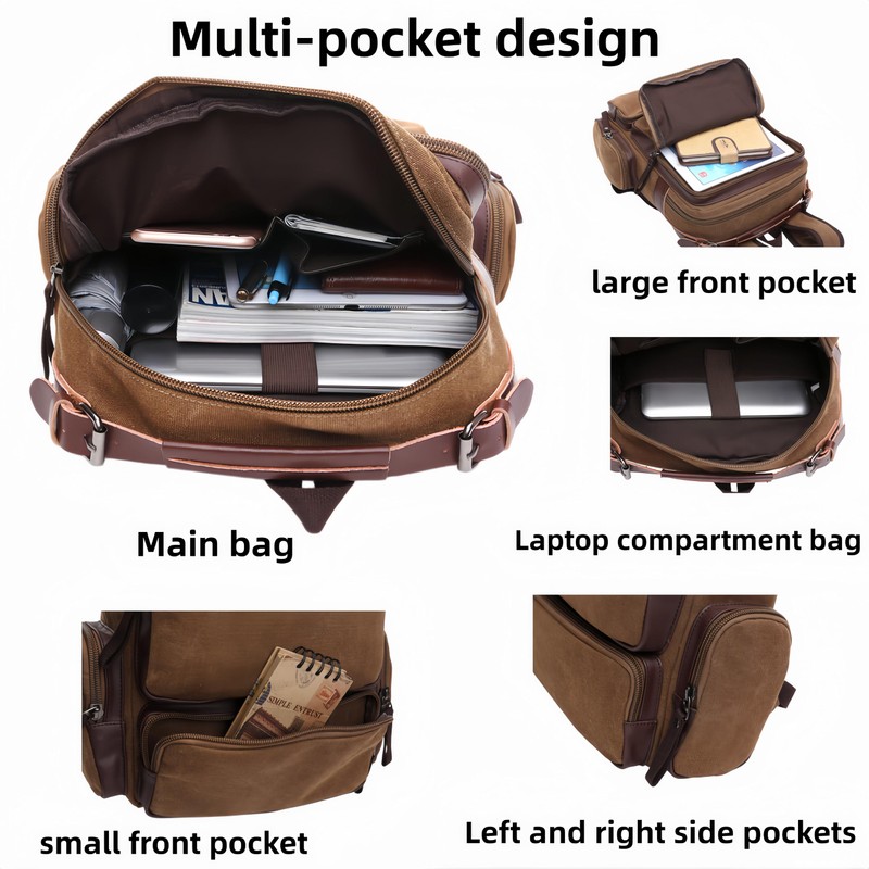 RichMoro Vintage Canvas Backpack Casual Travel Rucksack Fit 15.6 Inch