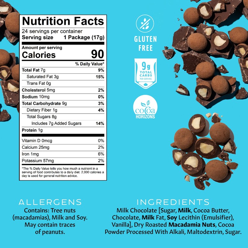 Chocolate Covered Macadamia Nuts, Milk Chocolate Flavor, .6 Oz Bag