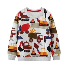 YAGATA Toddler Sweatshirt Boys Long Sleeve Shirts Casual Kids Cotton Graphic Fall Winter Pullover Tee Tops Blouse Gray Car 3T