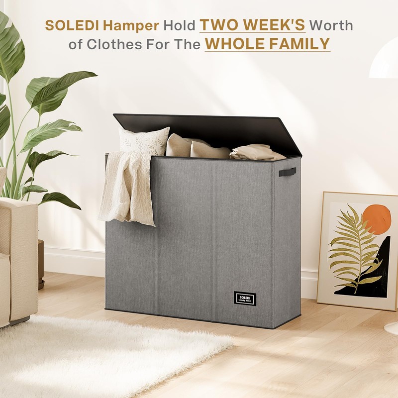 SOLEDI 180L Laundry Hamper 3 Section, Extra Large Laundry Hamper
