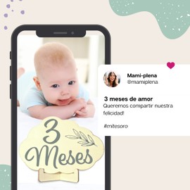 Tarjetas de Madera Para Tomar Fotos del Bebé. Fotos de meses del bebé y semanas hasta el primer año. Todo en Español. Catorce Tarjetas con Lindos Mensajes. Incluye Bolsa de Tela y Stand para Fotos Perfectas. Regalo Recién Nacido o Embarazada. Decoración 
