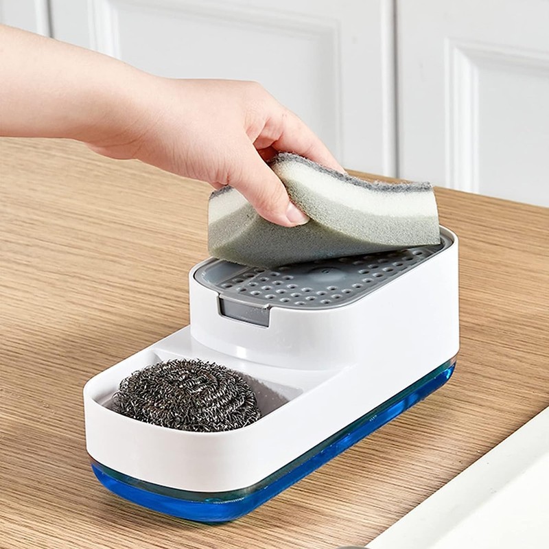 Gusto Plastic Liquid Soap Dispenser with Sponge Holder for Sink