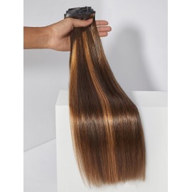 LUVME Seamless Clip in Hair Extensions Human Hair, 16 Inch 135g 9pcs #4/27 Hair Extensions Clip in Human Hair Silky Straight Remy Human Hair Extensions