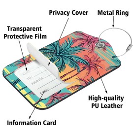 Neidius 2 Pack Luggage Tags for Suitcase,Colorful Hawaii Palms PU Leather Luggage Tags with Privacy Cover Name Address Labels and Steel Ring,Creative Travel Accessories for Men and Women