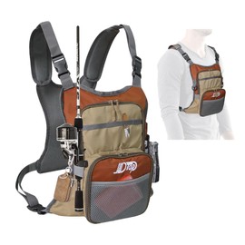 JLDTOP Fly Fishing Chest Pack, Lightweight Small Fishing Backpack, Fishing Chest Pack with Multi-Compartment, Small Fishing Bag Fits up to 4 Tackle/Fly Boxes (Orange + Gray)